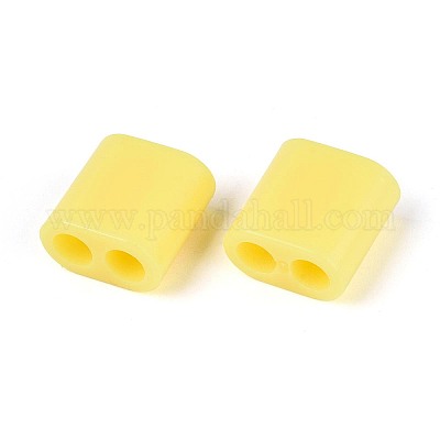 ABSプラスチックビーズ  正方形  2穴  5~6mmコードに適合  きいろ  15x15x8.5mm  穴：4.8mm&nbsp;OACR-N156-07C-1