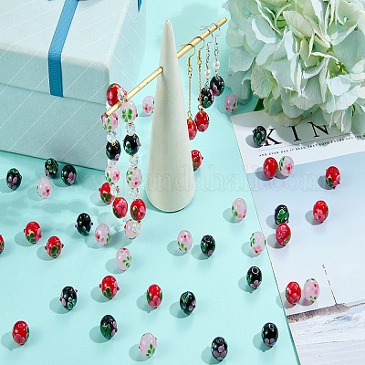 手作りランプワークの凹凸ビーズ20個  花模様の丸  レッド  12~12.5x11~11.5mm  穴：1.4mm&nbsp;LAMP-SZ0001-52B-1