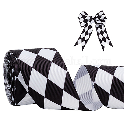 Polyester Rhombus Print Grosgrain Ribbon&nbsp;OCOR-WH0078-141B-1