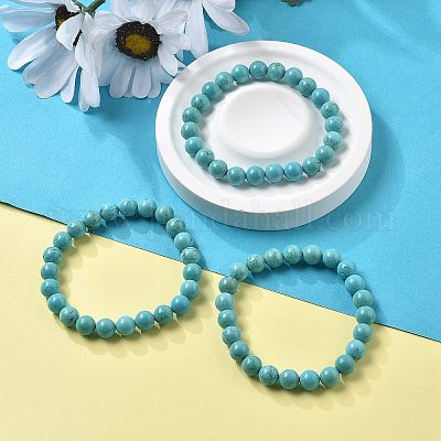 天然なハウライトビーズストレッチブレスレット  染め＆加熱  ラウンド  内径：2-1/8インチ〜2-3/8インチ（5.5~6cm）  ビーズ：8mm&nbsp;BJEW-K212-B-011-1