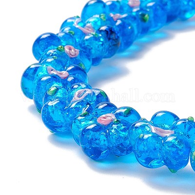 手作りランプワークビーズ連売り  バンピー  花  ドジャーブルー  13.5~14x14.5~15x7~8mm  穴：1.4mm  約28個/連  14.57インチ（37cm）&nbsp;LAMP-D015-08F-1