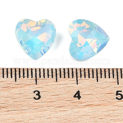 ガラスカボション  多面カット  ハート  シアン  10x10x4.5mm  45個/セット&nbsp;GLAA-N0028-08D-1