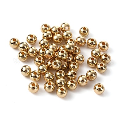 真鍮ビーズ  長持ちメッキ  ラウンド  18KGP本金メッキ  6x5.5mm  穴：1.5mm  50個/袋&nbsp;KK-WH0051-28C-1