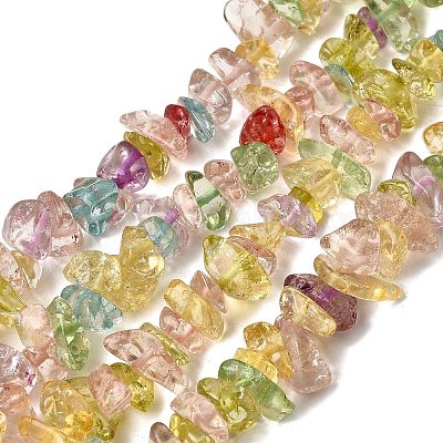 クラックガラスビーズ連売り  チップ  染め  カラフル  3~5x7~13x2~4mm  穴：0.4mm  31~32インチ&nbsp;LS-G-F328-18-1