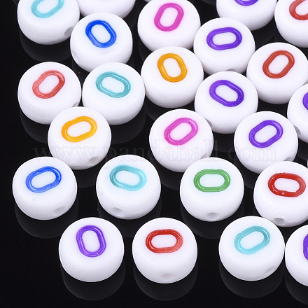 初期のアクリルビーズ  水平穴  フラットラウンド  ミックスカラー  文字.o  7x3.5~4mm  穴：1.2mm  約3700個/500g&nbsp;OACR-E001-20O-1