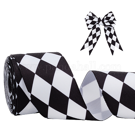 Polyester Rhombus Print Grosgrain Ribbon&nbsp;OCOR-WH0078-141B-1