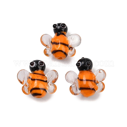 手作りランプワークビーズ  ミツバチ  オレンジ  15.5~16.5x18.5~19x8mm  穴：1.4mm&nbsp;LAMP-I025-13B-1