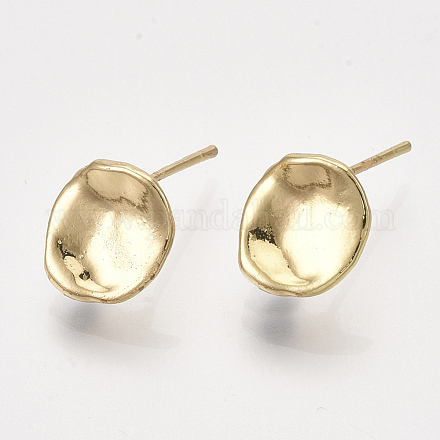 真鍮製スタッドピアスパーツ  カン付き  フラットラウンド  18KGP本金メッキ  11.5x10mm  穴：1.2mm  ピン：0.8mm&nbsp;KK-S348-414-1