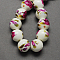 Floral Printed Porcelain Beads, Flower Patterned Ceramic Beads, Round, Medium Violet Red, 8mm, Hole: 2mm