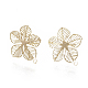真鍮製スタッドピアスパーツ  カン付き  花  ニッケルフリー  18KGP本金メッキ  14.5x13mm  穴：1mm  ピン：0.6mm&nbsp;KK-S345-257G-1