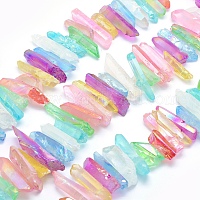 電気メッキ天然石クオーツクリスタルビーズ連売り  染め  ナゲット  20~39x5~12mm  穴：1~1.5mm  約15.7インチ（40cm）。&nbsp;G-P368-04
