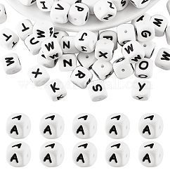 20Pcs White Cube Letter Silicone Beads 12x12x12mm Square Dice Alphabet Beads with 2mm Hole Spacer Loose Letter Beads for Bracelet Necklace Jewelry Making, Letter.A, 12mm, Hole: 2mm