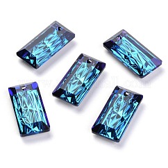 エンボスガラスラインストーンペンダント  長方形  多面カット  バミューダブルー  20x10x5mm  穴：1.6mm