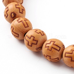イミテーションウッドアクリルストレッチビーズブレスレット  クロスの丸  ペルー  内径：2-1/8インチ（5.4cm）  ビーズ：7.5mm&nbsp;BJEW-JB06232