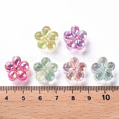 透明なアクリルビーズ  ABカラー  多面カット  花  ミックスカラー  14.5x15x8.5mm  穴：2.5mm&nbsp;X-TACR-S154-34C