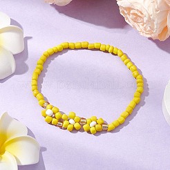 ガラスシードストレッチブレスレット  女性のためのジュリー  花  きいろ  内径：2-1/8インチ（5.5cm）&nbsp;BJEW-JB110103-02