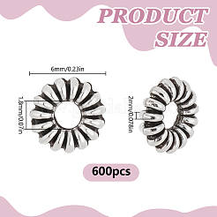 チベットスタイルの合金ビーズ600個。  花  アンティークシルバー  6x2mm  穴：1.8mm&nbsp;TIBEB-HY0001-19