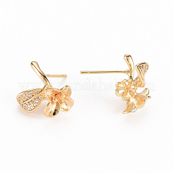 Brass Micro Pave Clear Cubic Zirconia Earring Findings&nbsp;KK-S356-255-NF