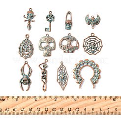 合金ペンダント  ハロウィン  赤い銅と緑の緑青  混合図形  20~42.5x9.5~37x2.5~5.5mm  穴：1.5~2.5mm  2個/スタイル&nbsp;FIND-FS0004-77