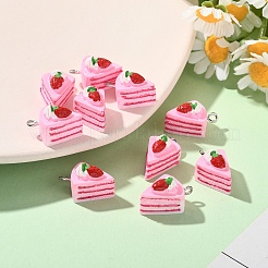不透明樹脂ペンダント10個  ストロベリーケーキチャーム  模造食品  プラチナトーンの合金ループ付き  ピンク  20x12x12.5mm  穴：2mm&nbsp;RESI-YW0004-49