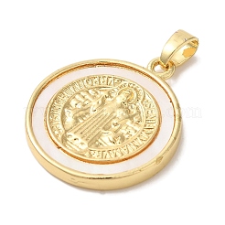 Rack Plating Brass Pave Shell Saint Benedict Medal Pendants&nbsp;KK-L220-026G