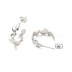 変色しない304ステンレススチールのリーフラップスタッドピアス  女性用ハーフフープピアス  ステンレス鋼色  19.5x6mm  ピン：0.7mm&nbsp;EJEW-P202-03P