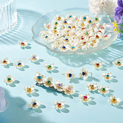80 個のプラスチックカボション  ラインストーンとアイロン付き  花  ゴールドカラー  ミックスカラー  16.5x16.5x5.5mm&nbsp;KY-TADJ0001-09