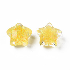 半透明のアクリルカボション  グリッターパウダー付き  スター  ゴールド  15.5x16.5x11mm&nbsp;TACR-N006-11H