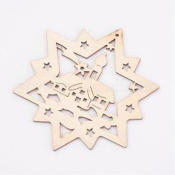 未染色の木製ペンダント  スター  クリスマスのテーマ  アンティークホワイト  99x80x3mm  穴：2mm&nbsp;WOOD-K005-20