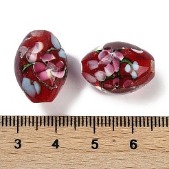 手作りランプワークビーズ  インナーフラワー  オーバル  暗赤色  19~20x13~14mm  穴：1.6~1.8mm&nbsp;LAMP-I027-08D