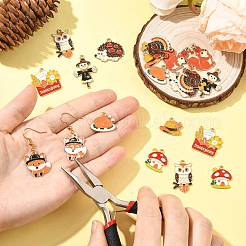 感謝祭テーマの合金エナメルペンダント20個、10スタイル  カドミウムフリー＆鉛フリー  ライトゴールド  混合図形  14.5~28x8~26x1~2mm  穴：1.6~1.7mm  2個/スタイル&nbsp;FIND-FS0004-84