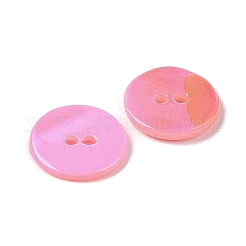 スプレーペイント天然淡水貝ボタン  2穴  フラットラウンド  パールピンク  11.5x1.5mm  穴：1.4mm&nbsp;BSHE-H018-15D
