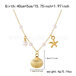 Summer Beach Alloy & Plastic Pearl Starfish Shell Shape Pendant Necklaces for Women&nbsp;FS-WGF3BD7-07