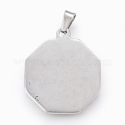 304ステンレススチールエナメルペンダント  命の木と八角形  ステンレス鋼色  29x25x3mm  穴：4x7mm&nbsp;STAS-F165-47P