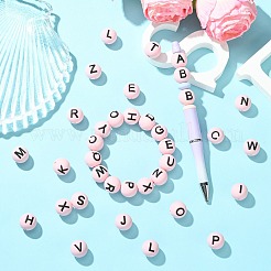 1 Set 26Pcs Pink Round with Letter Silicone Beads&nbsp;ST-CJ0041-011