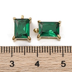 本物の14Kゴールドメッキ304ステンレススチールチャーム  ガラスと  長方形  濃い緑  11x7.5x5.5mm&nbsp;STAS-R005-03G