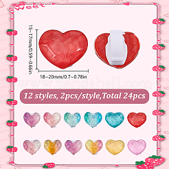 24Pcs 12 Colors Heart Transparent Resin Glitter Powder Shoe Buckle Clips&nbsp;HJEW-HY00163