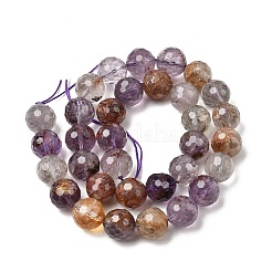 Natural Purple Phantom Quartz Purple Lodolite Quartz Round Beads Strands&nbsp;G-Z127-B01-12mm