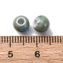 手作りの陶器ビーズ  ラウンド  ダークシーグリーン  6~7x5~6mm  穴：2mm&nbsp;PORC-D300-A24