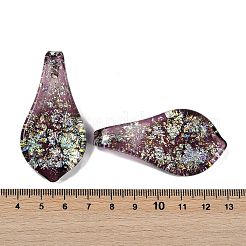 ランプワークの大きなペンダント  ホイル付き  葉  ミックスカラー  57~60x29x10.5mm  穴：6.5x4.5mm&nbsp;FOIL-K003-01