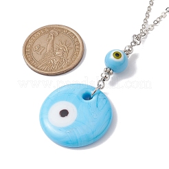Light Sky Blue Glass Evil Eye Pendant Necklace with Alloy Cable Chains&nbsp;NJEW-JN04650-01