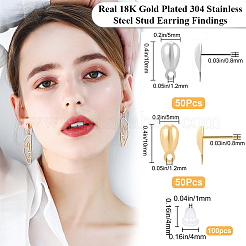 100Pcs 2 Colors 304 Stainless Steel Stud Earring Findings&nbsp;STAS-BBC0010-01