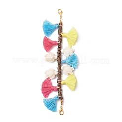 Natural Coconut & Polycotton Tassel & Synthetic Turquoise Pendant Decorations&nbsp;HJEW-JM03669