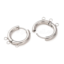 304ステンレススチール製ハギーフープピアス金具  ラウンド  3ループ付き  長持ちメッキ  ステンレス鋼色  19x18x3mm  穴：1.6mm&nbsp;STAS-D183-03F-P