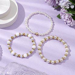 3Pcs 3 Style CCB Imitation Pearl White Jade Beads Bracelets Sets&nbsp;BJEW-JB11055