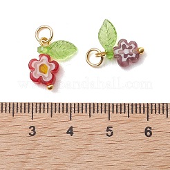 手作りのミルフィオリガラス、アクリル、真鍮のペンダント  花のチャーム  ゴールドカラー  ミックスカラー  14x13x3.5mm  丸カン：5x1ミリ  内径：3.5mm&nbsp;PALLOY-JF05247