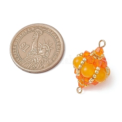 Dyed Natural Malaysia Jade Round and Glass Seed Beaded Lantern Links Connector Charms&nbsp;PALLOY-MZ01176-01