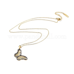 蝶のラインストーンペンダントネックレス  イオンプレーティング（IP）304ステンレススチールアズキチェーン  ゴールドカラー  18.11インチ（46cm）&nbsp;NJEW-F318-06G