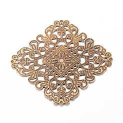 アイアン製コネクター  エッチングされた金属装飾  菱形  アンティークブロンズ  51x51x1mm  穴：1mm  サイド：40mm&nbsp;IFIN-Q118-21AB
