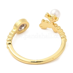 Plastic Pearl Christmas Deer Open Cuff Ring with Cubic Zirconia&nbsp;RJEW-R139-01G